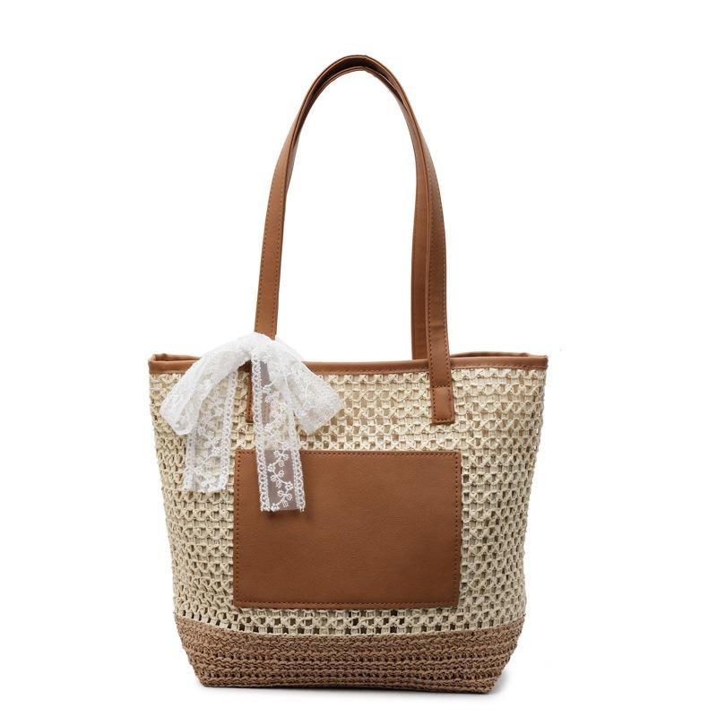 Large Capacity Woven Straw Bag Women's Summer New Shoulder Commuter Tote Bag Vacation Wind Beach Bag