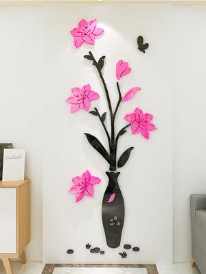 Rose Vase Acrylic Mirror Wall Stickers Plum Blossom DIY Art Wall Decal Living Room Bedroom Home Flower Wallpaper Decor