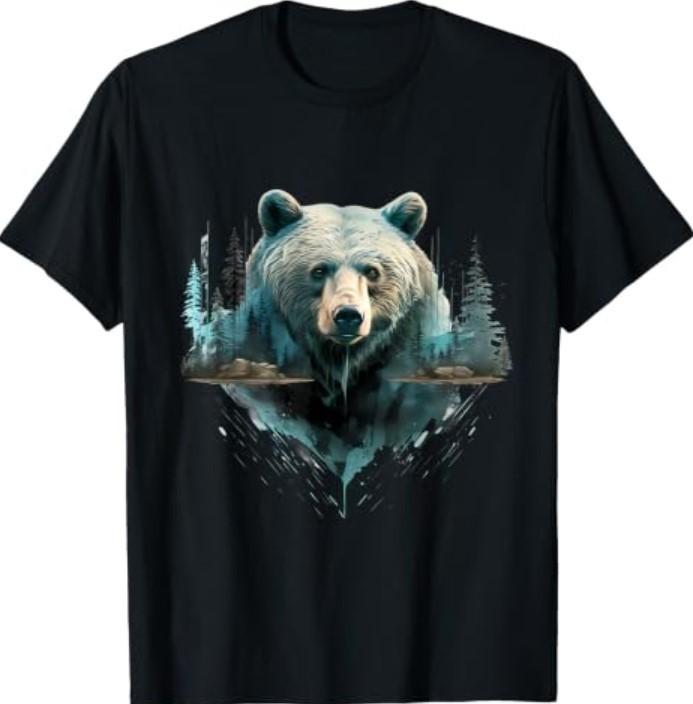 Bear Wildlife Landscape Animal Art Nature Artwork Forest T-Shirt