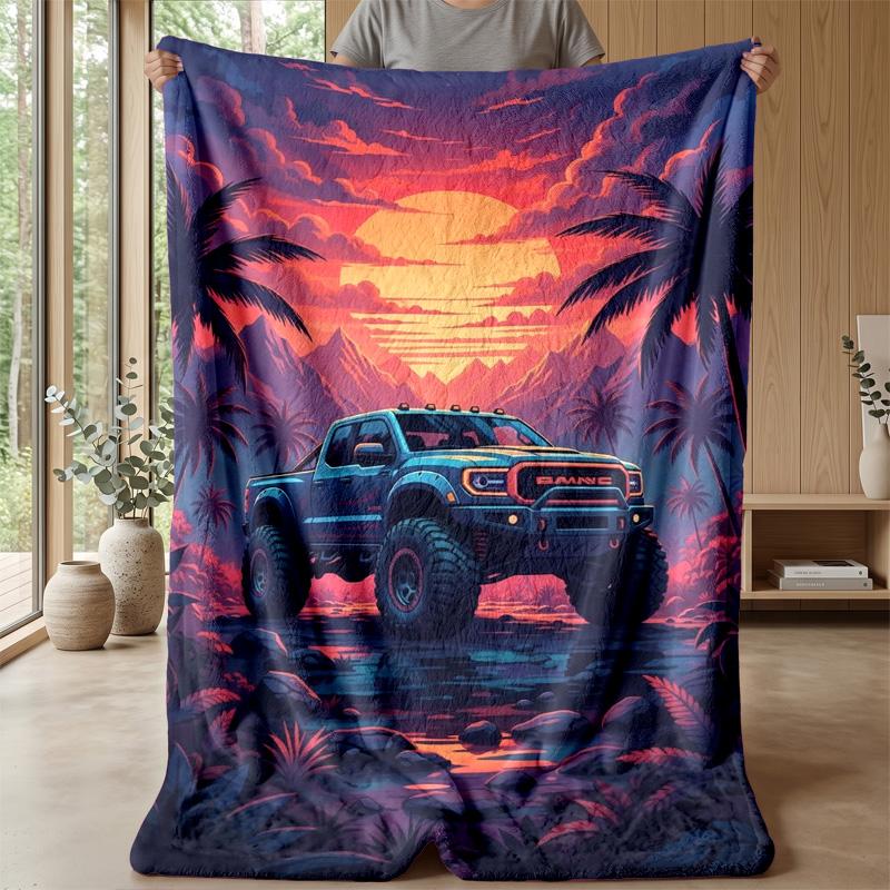 Raging Monster Trucks Theme Blanket Lightweight Warm Flannel Blanket Decorative Throw Blanket for Home Decoration
