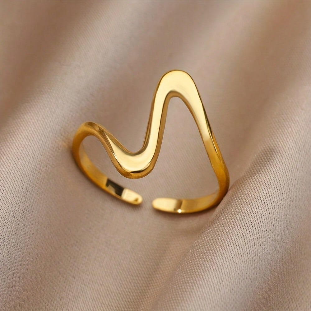 1 Pair Of Personalized Irregular Curve Opening Rings, Stainless Steel Adjustable Rings, Simple And Versatile Commuting Accessories