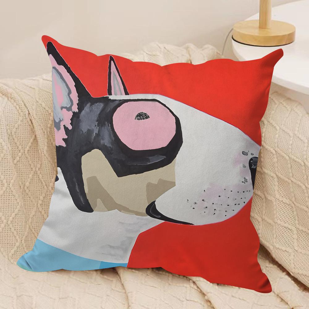 Cartoon Bull Terrier Series Cushion Cover Silky Short Plush Invisible Zipper Dustproof Sofa Pillow Case For Home Decor