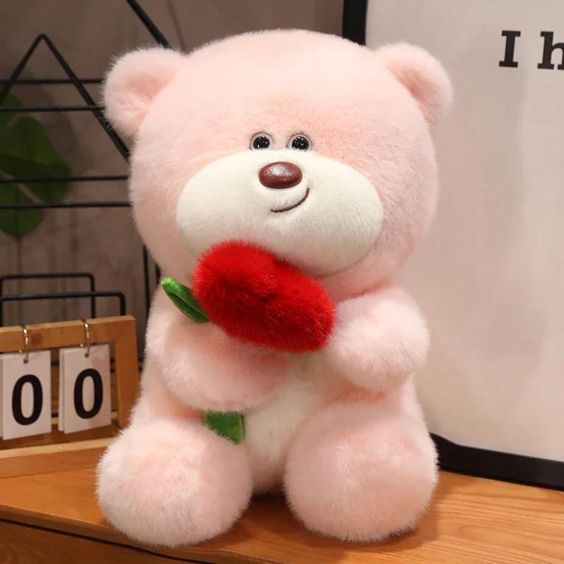Cartoon Bear Holding Rose Plush Toy Soft Stuffed Bear Doll Home Decoration Romantic Valentine's Day Gift for Lover High Quality