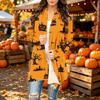 Women's Casual Long Sleeve Cardigan with Halloween Print for Festive Occasions