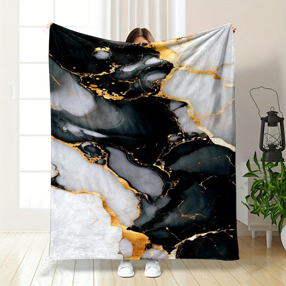 Abstract Black, White, and Gold Marble Design Warm blanket Flannel blanket for bedroom, living room, sofa, and nap