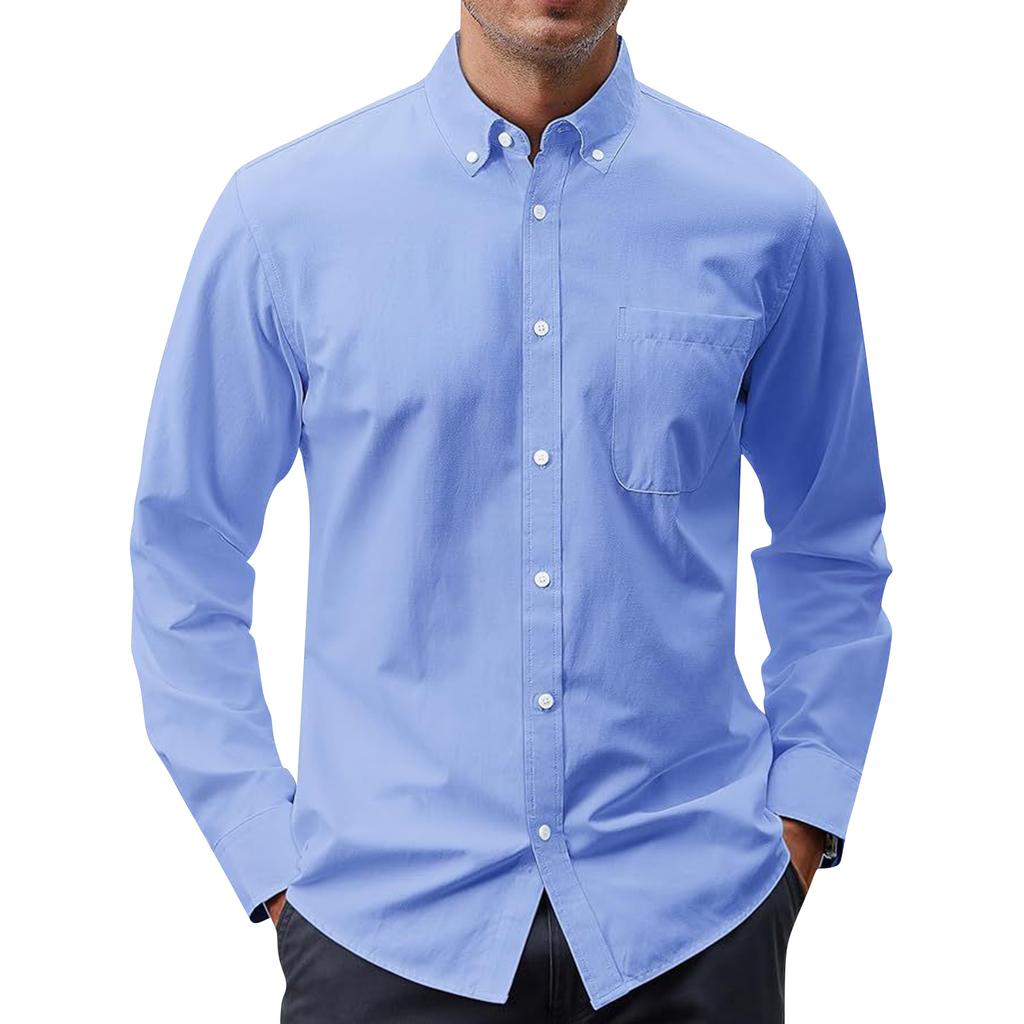 Men's Color Long Sleeve Casual Shirt with Turn-Down Collar for Everyday Wear and Sports