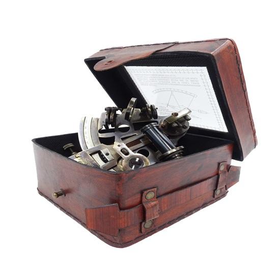 13 Cm Brass Sextant In Leather Box