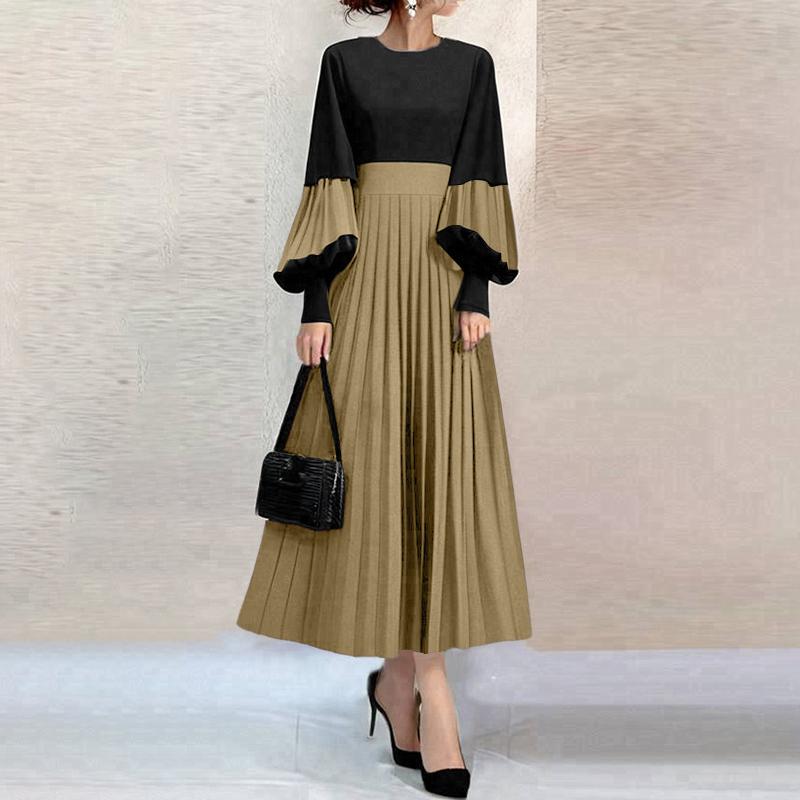 ZANZEA Women Casual Round Neck Puff Long Sleeve Loose Patchwork Dress