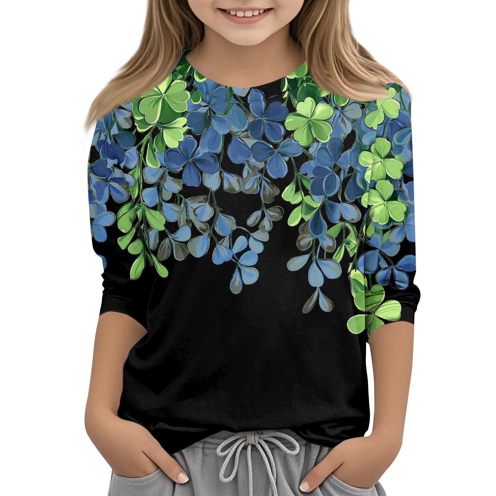 

улица. Топы с принтом ко Дню Святого Патрика для девочек-подростков 4-11 лет, футболки с круглым вырезом и рукавами 3/4, модные топы, футболки для наряда 160