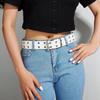Punk Style Women Men Black Faux Leather Belt With Metal Chain Decor Double Row Buckle Casual Jeans Accessory