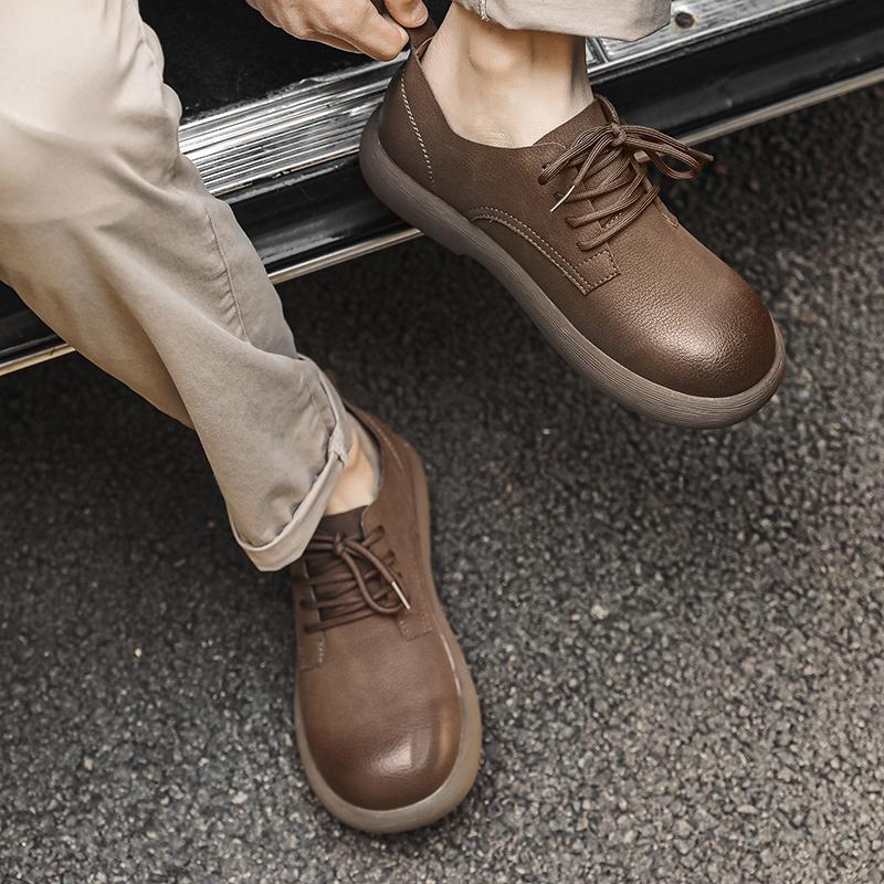 Fashion Breathable Lace-Up Flats for Men Soft Lightweight Walking Shoes Comfortable Business Dress Footwear Men's Leather Casual Shoes