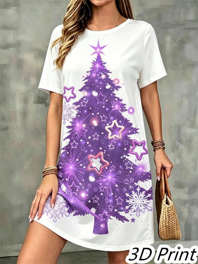 Fashion 3D Print Summer Dress Loose Casual Short Sleeve O-Neck Mini Dress
