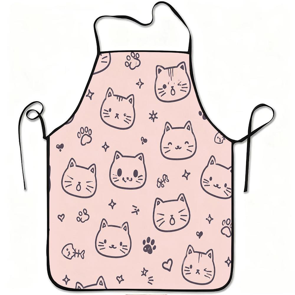 1pc Cute Cat Print Apron with Kitten Patterns - Adjustable Waistband & Durable Easy-Clean Polyester Suitable for Cooking, Gardening, Picking, Christma