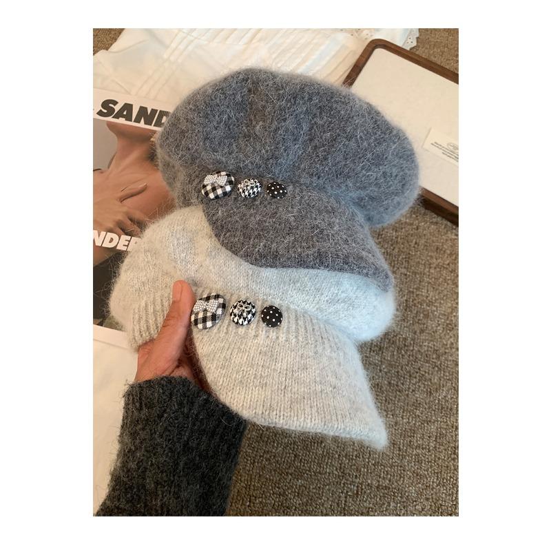 Women Vintage Knit Beret Warm Soft Painter Hat Large Size Versatile