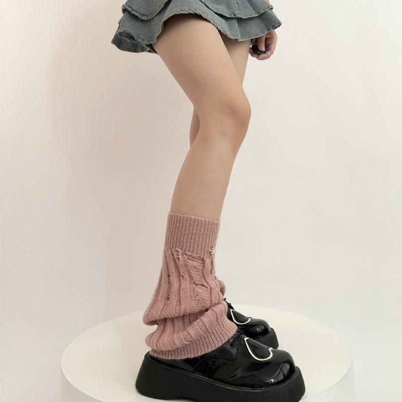 Girl Lolitas Leg Warmers Y2K Destroyed Knitted Flared Leg Sleeve Goth Baggy Cuffs Ankle Heap Socks JK Uniform Foot Cover