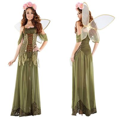 Forest Green Elf Flower Fairy Princess Angel Halloween Costume