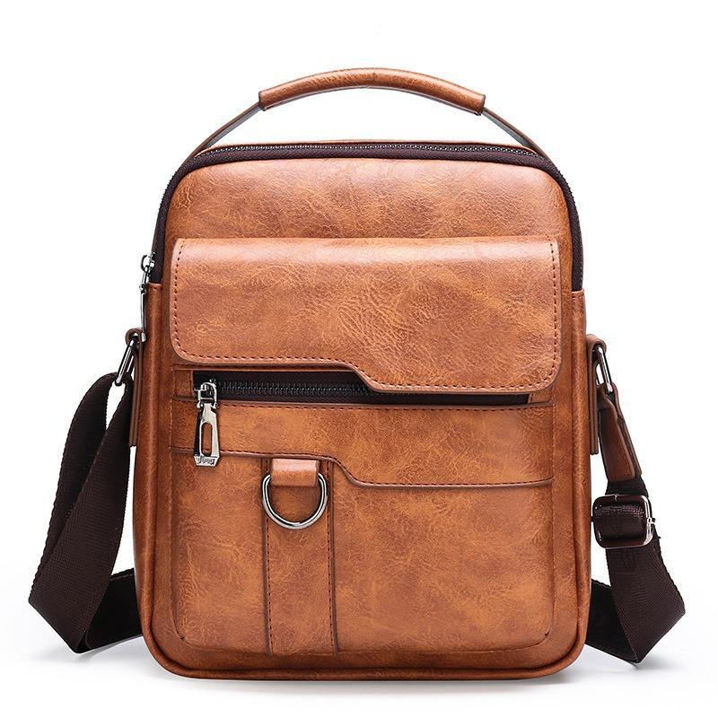 New men's shoulder bag business casual vertical messenger bag PU soft leather handbag small square bag travel backpack