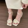 Fashion New Elegant Woman Sandals High Heeled Sweet Rose Closed Toe Footwear Summer Slingback Pointed Fashion Dress Ladies Shoes