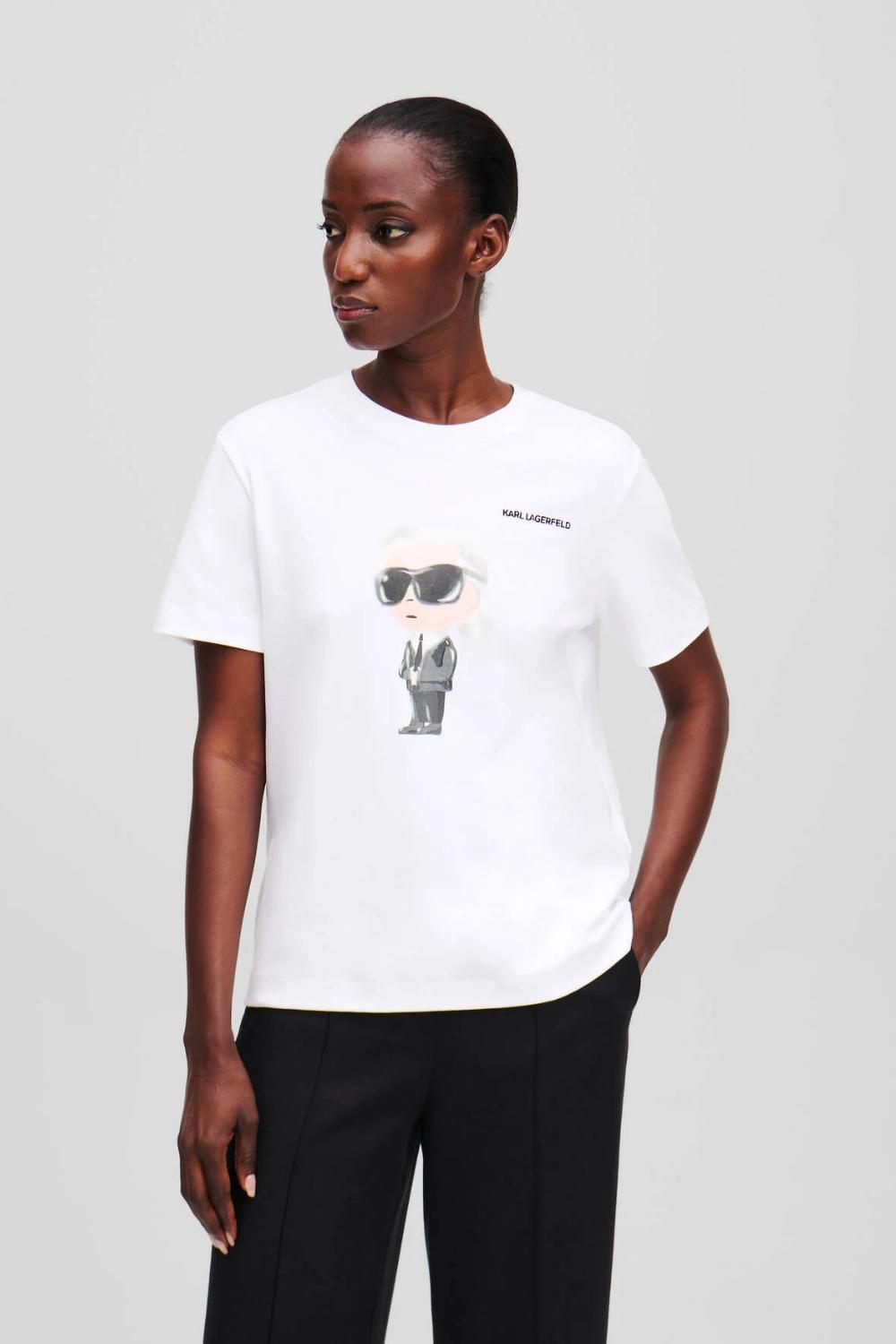 Karl Lagerfeld Weißes Damen-T-Shirt Ikon Aquarelle K M white