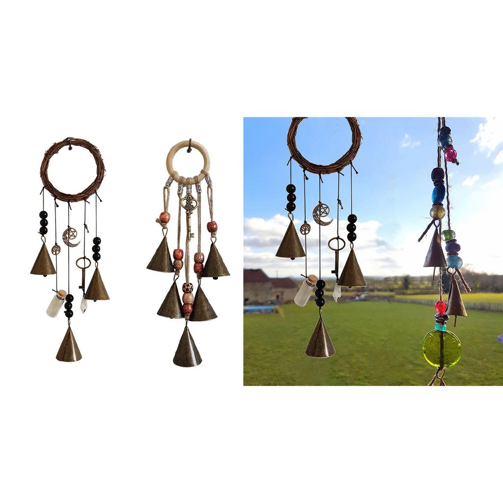 Witch Bells for Door Knob Protection Witch Wind Chime Door Hanger Handmade Rattan Hanging Ornament Witchcraft Home Decor
