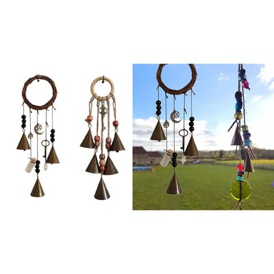 Witch Bell Protection Door Hangers Wind Chime Wreath Handmade Wiccan Magic Hanging Ornament for Home Doorknob Witchcraft