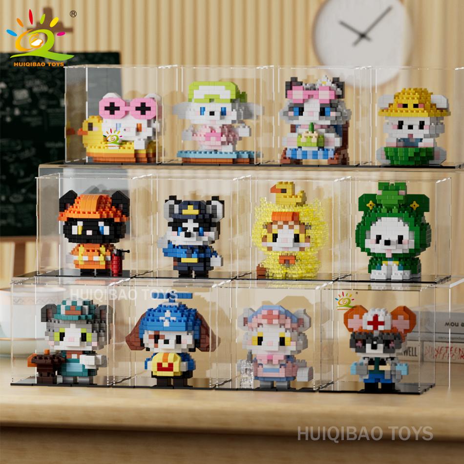 MINI Working Cat Pet Dog Micro Model Building Block Set Kids City Cartoon Animal Diamond Bricks Educational Toys Adult