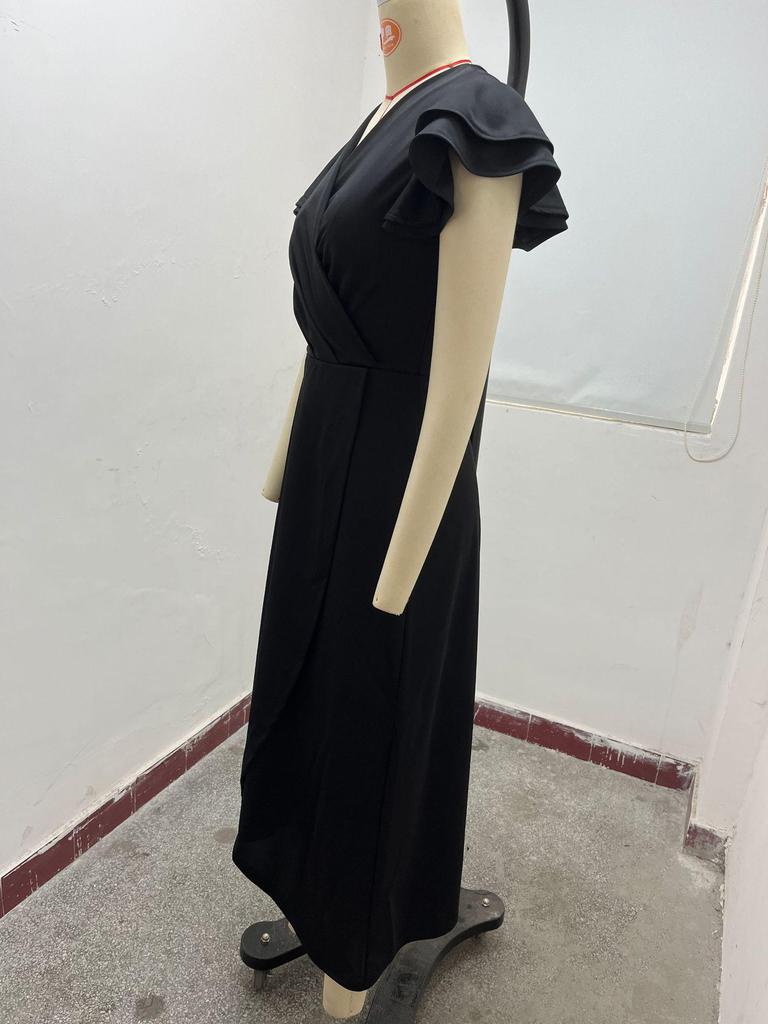 Dámské letní nepravidelné šaty s véčkovým výstřihem, stahováním v pase a nabíranými rukávy 2025