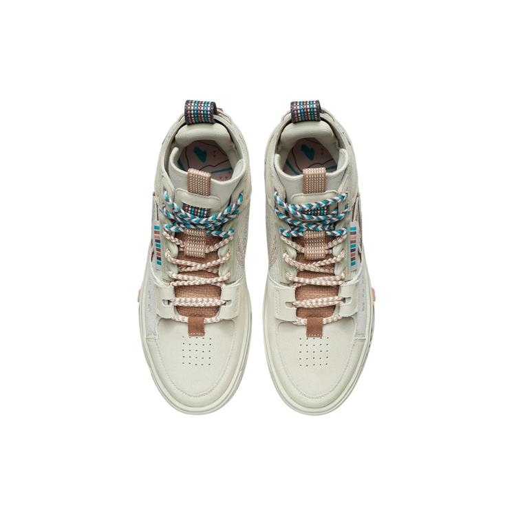Li Ning Slip Resistant, Abrasion Resistant, Breathable, Height Increasing High top Skateboard Shoes Men's Oat Gray AGCR467-3