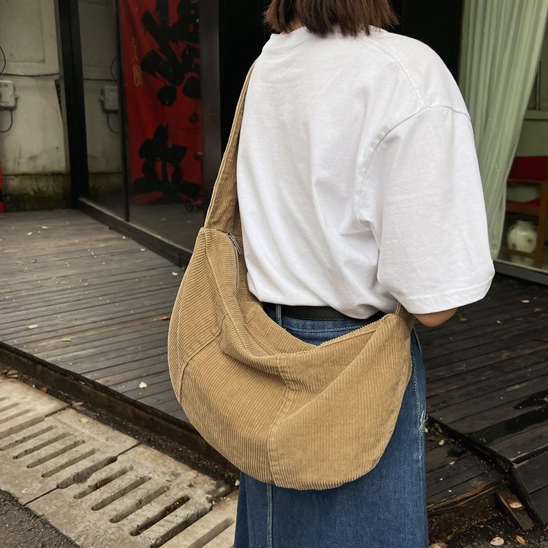 Leichte Cordtasche, einfarbig, Umhängetasche für Damen, Reise-Umhängetasche