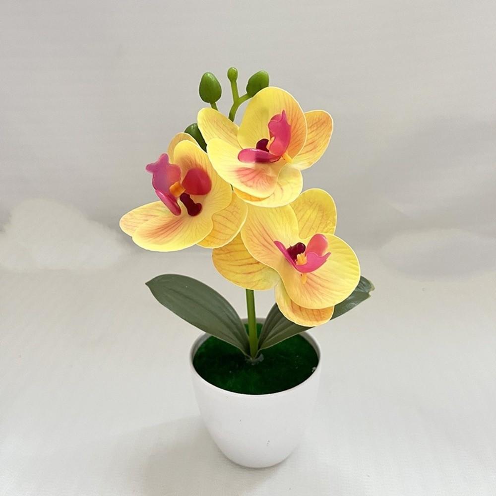 White Flower Pot Artificial Orchid Bonsai Multi-Bloom Artificial Faux Plants  Home Decor