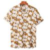 Tropical leaf print short-sleeve shirt, casual daily wear.