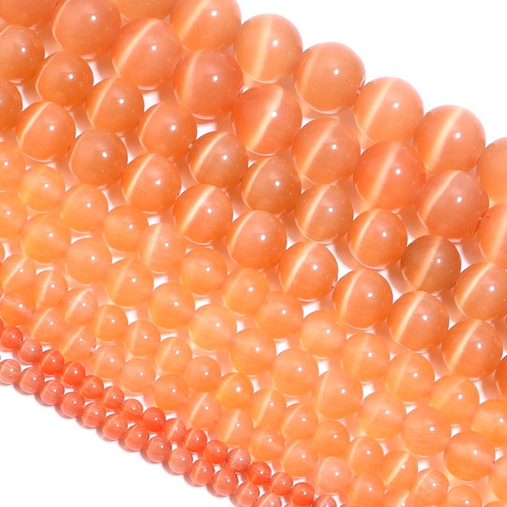 1 Strand Champagne Color Cat Eye Stone Beads Natural Stone Beads Round Loose Beads For Jewelry Making DIY Bead Bracelet Necklace