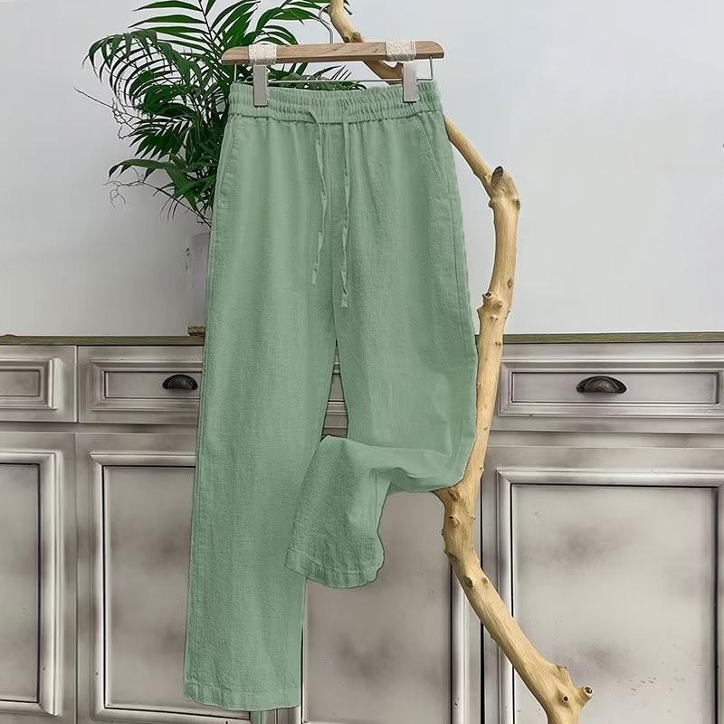 Men's Summer Cotton and Linen Comfortable Thin Pants Solid Colour Casual Loose Straight Wide Leg Pants