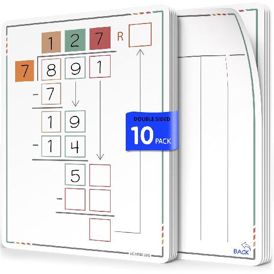 SCRIBBLEDO Division Math Practice 9”x12” Small White Board Dry Erase Sheets Math Manipulatives 3rd Grade Long Division Math Supplies Teacher