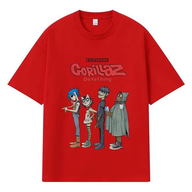 

2026 Gorillaz DeterThin Патерн Y2k Харадзюку Вуличний одяг 100% Бавовна Футболка Повсякденна Оверсайз Літня Чоловіча Футболка XL червоний