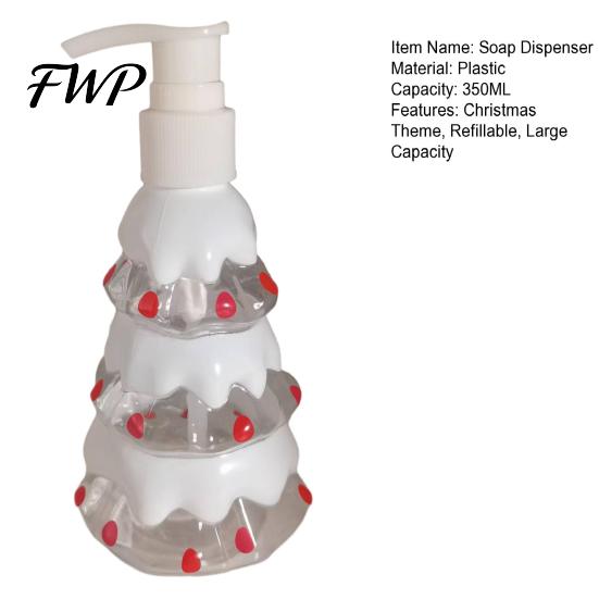 Sticlă Reumplabilă Pinguin 350ML Dispenser Săpun de Crăciun, Sticlă Goală Formă Brad Moș Crăciun, Pompă Plastic pentru Săpun de Mâini, Dispenser Loțiune
