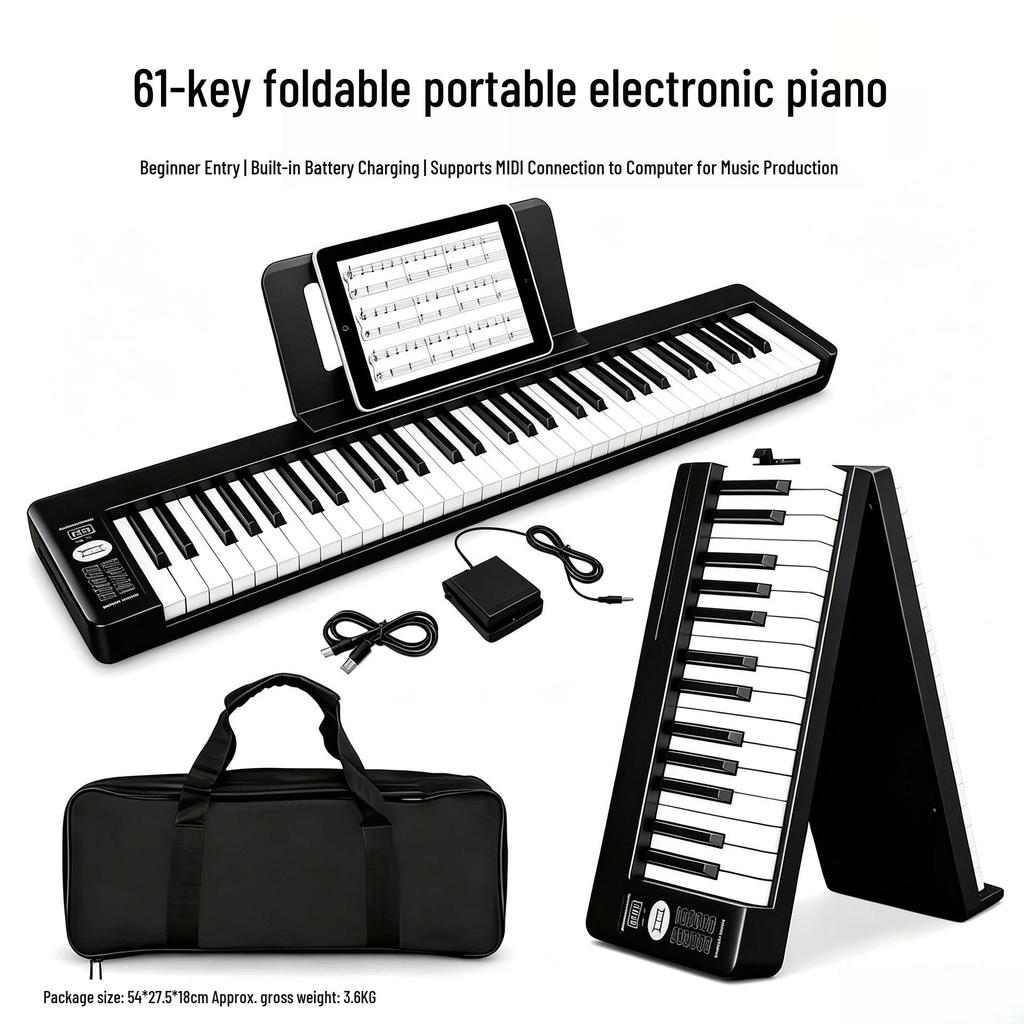 Portable 61-Key Touch-Sensitive Folding Digital Piano for Beginners