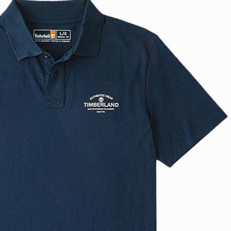 Timberland Solid Logo Outdoor Casual Breathable Short Sleeve Polo Shirt Men Polo Shirts Deep-Sapphire-Blue A2PM8-433