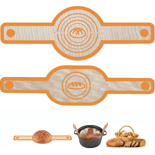 2 Pack Silicone Bread Sling for Dutch Oven – Oval & Round Shapes, Non-Stick Bread Baking Mat with Extra-Long Handles, Reble Silicone Baking Tools