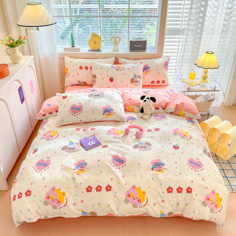 Garden Pink Flowers Pattern Duvet Cover Set 3Pcs Cute Rabbit Printed 100% Cotton Soft Comfortable Comforter Cover Bedding Set