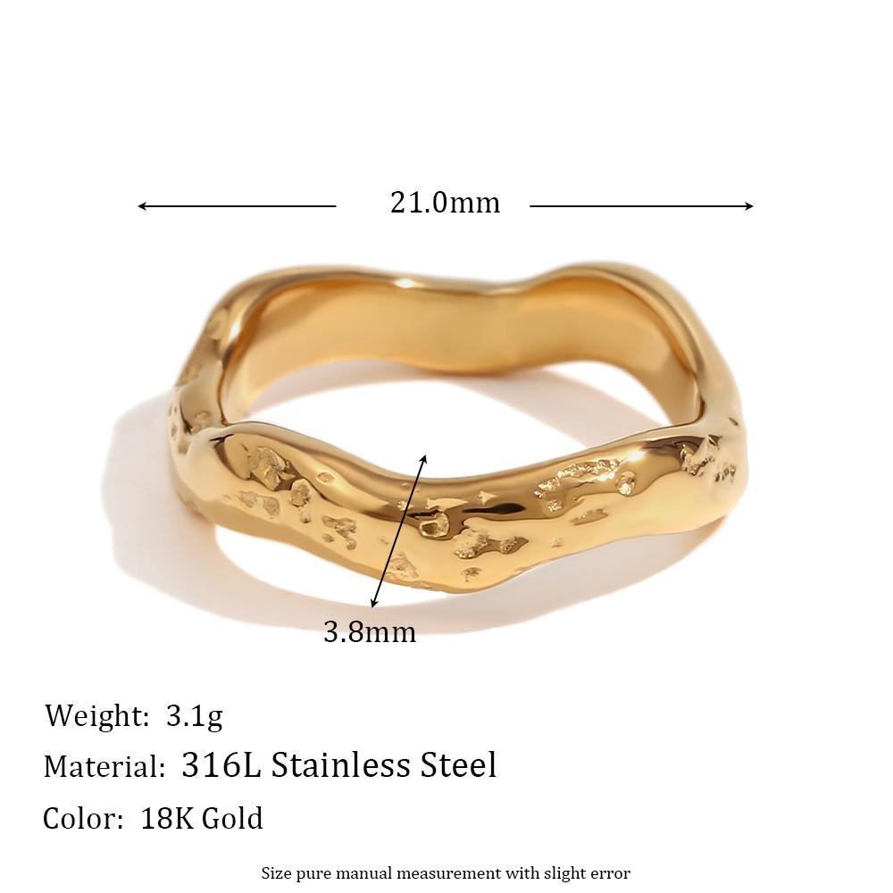 E.B.belle Anel Liso Padrão Batida Onda Resistente à Água Sem Manchas Banhado a Ouro 18K Anéis Femininos Acessórios de Aço Inoxidável 316L