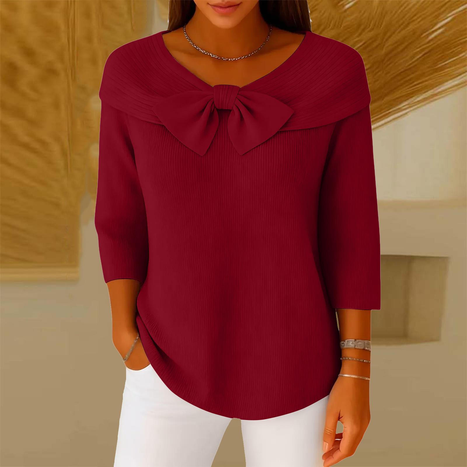 Женский модный вязаный джемпер свободного кроя с бантом однотонный повседневный свитер XL винный