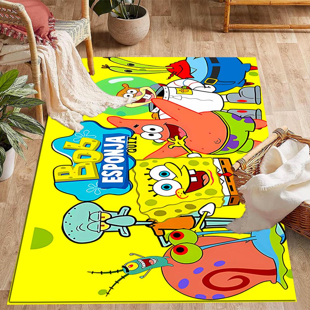 Spongebob Squarepants Adventure Themed Anti-Slip Rugs - Polyester Home Decor, Suitable for Bedrooms, Living Rooms, Doorways, Studios, and Decorations