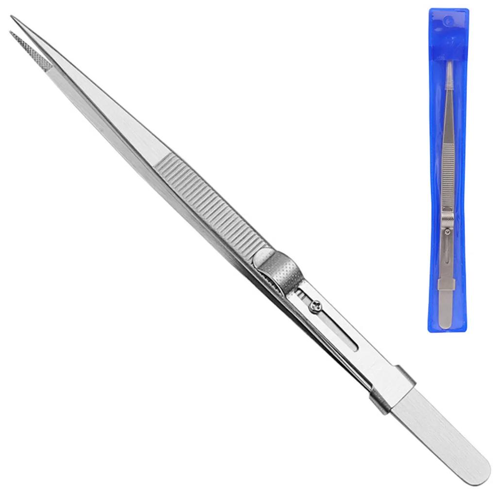 Slide Locking Tweezers Stainless Steel Fine Tipped Precision Tweezers Straight Curved Industrial Tweezers for Jewelry