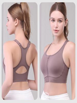 Soutien-gorge de sport grande taille résistant aux chocs à fort maintien avec fermeture éclair sur le devant pour le yoga et la course à pied