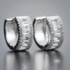 Wide Curved Half Hoop Earrings Center Baguette Cut Cubic Zirconia with Side Round Stone Paved Silver Tone Formal Banquet Ladies Accessories
