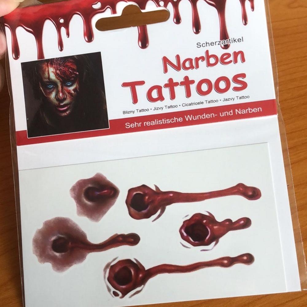 Halloweenowe Straszne Naklejki Tatuaże – Realistyczne Fałszywe Rany i Blizny Wodoodporne Naklejki Transferowe