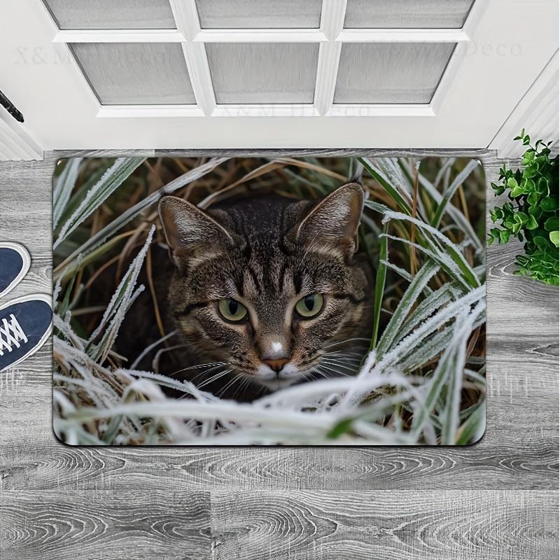 1Pcs Anti Fatigue Kitchen Rugs,  Cat In Grass Print Waterproof Non-Slip Thick Cushioned Kitchen Mat Heavy Duty Comfort Standing Mat for Kitchen