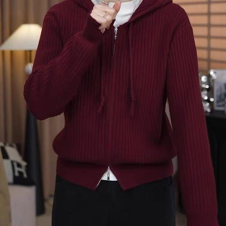 Casual Hooded Zip-Up Knitwear Jacket: Spring/Autumn Lightweight, Loose Fit, Versatile, Slimming Outerwear