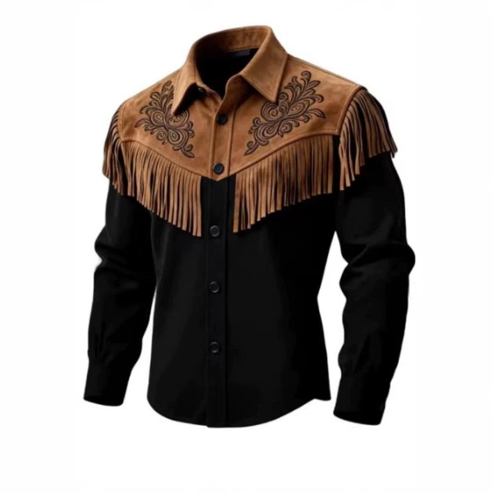 Autumn new retro fashion fringed contrasting shirt men's casual British style top